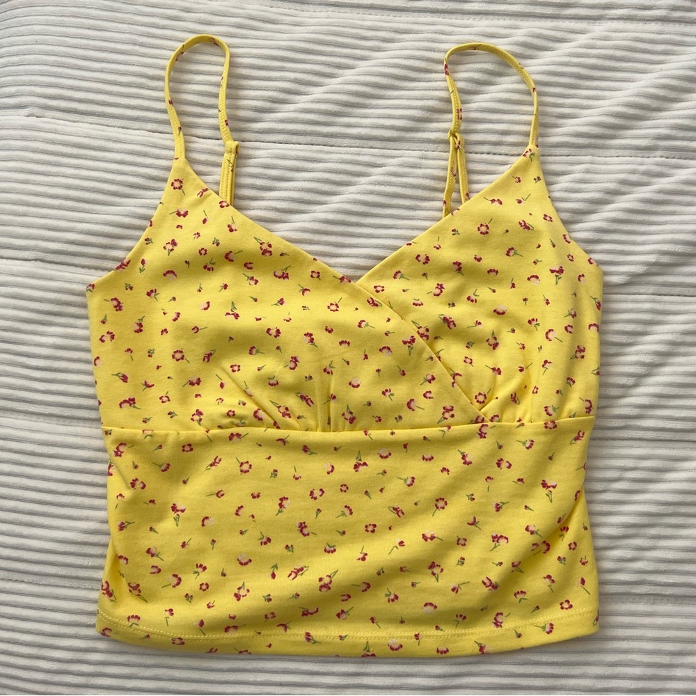 Yellow Floral Cropped Tank Top